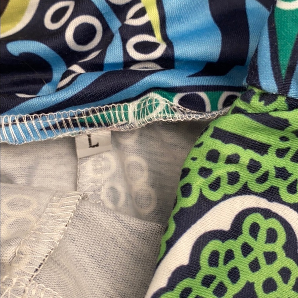 Multicolor navy blue pattern stretch palazzo pants L - Picture 5 of 10